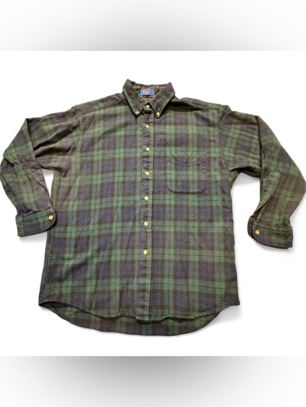 VTG Pendleton Lodge Shirt Mens Large Blue Green Plaid Flannel Virgin Wool BK23